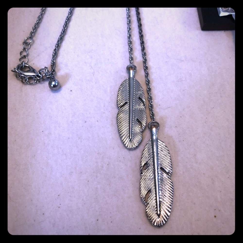 Long Silver Feather Necklace